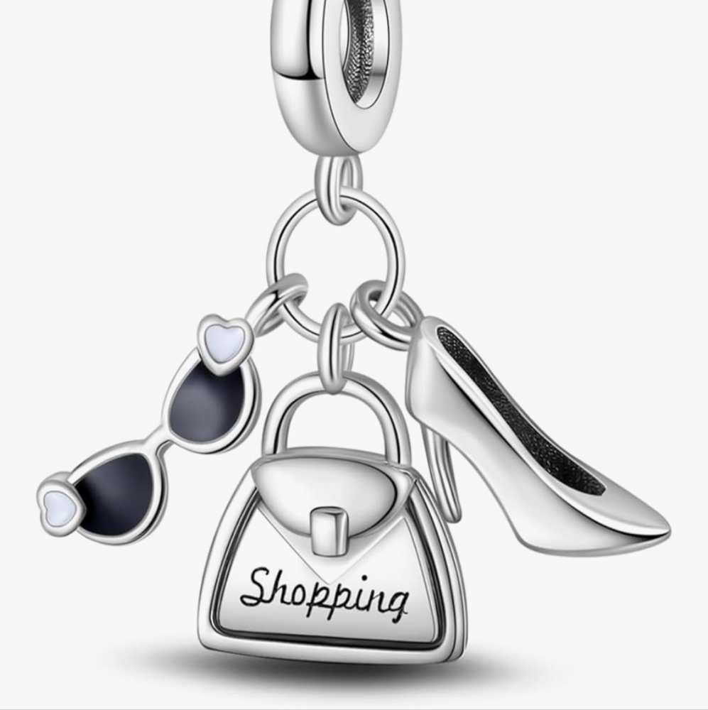 925 Sterling Silver Charms for Bracelets  Charm with Sunglasses, Bag, and Shoe